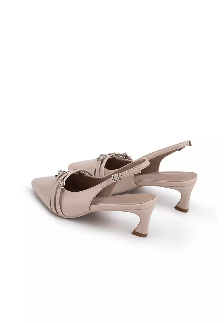 POINTED TOE BUCKLE SLINGBACK HEELS尖头扣饰后空高跟鞋