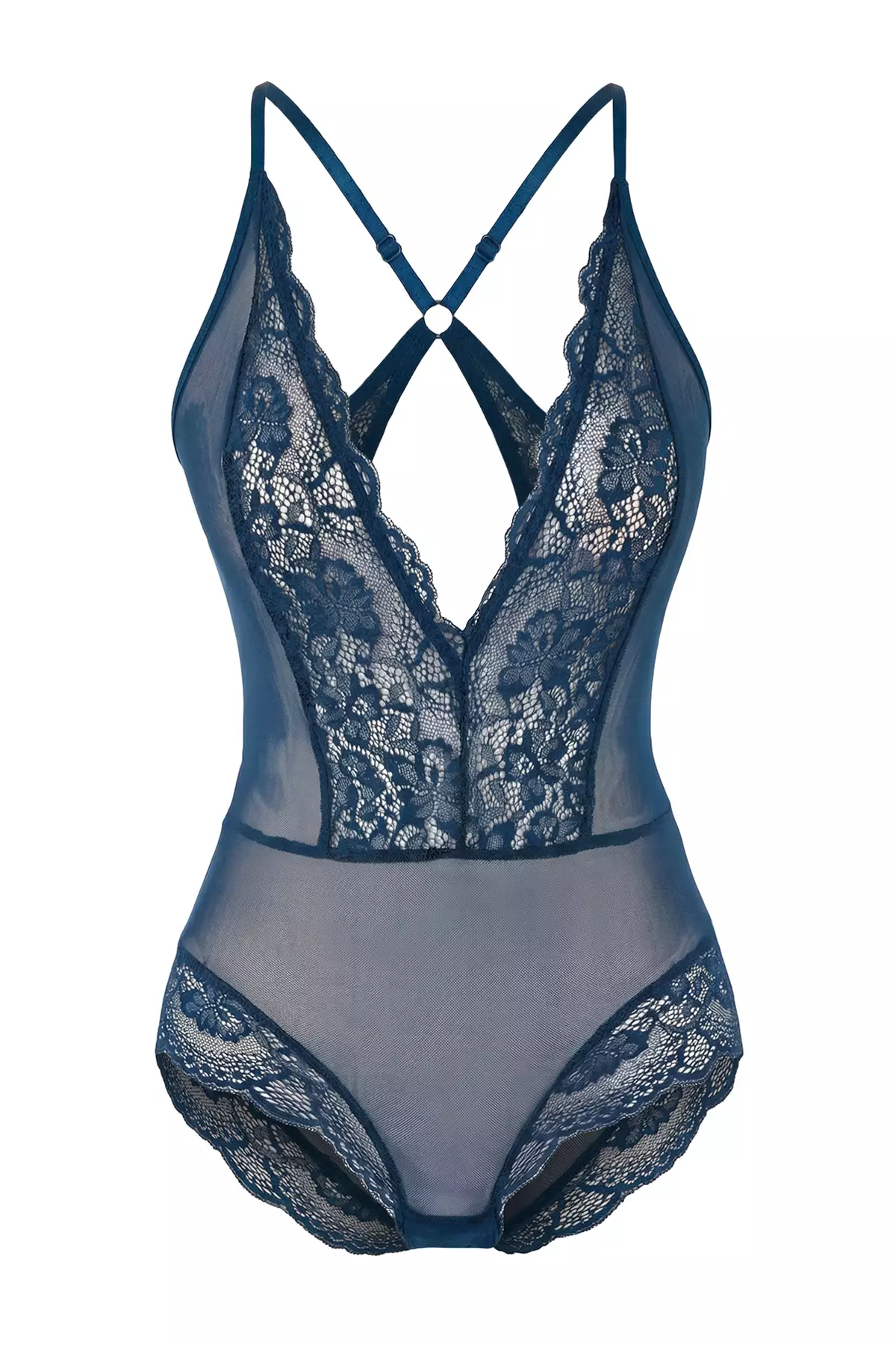 Petrol Tulle Lace Detailed Capless Knitted Body Thmss25Bd8