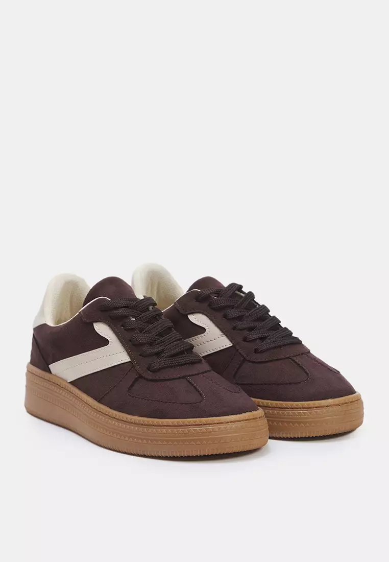 Dark Brown Two Lace-Up Dual-Use Women's Retro Sneakers Takss25Sn00009