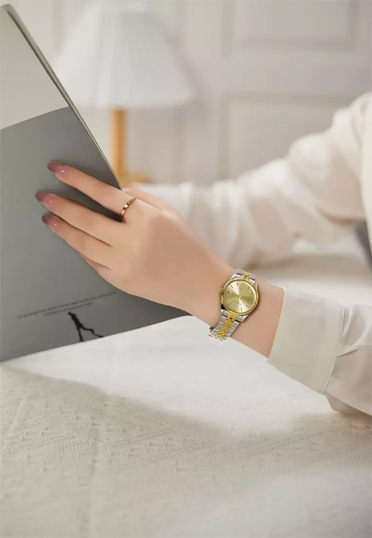 Women's Watch 32mm Gold Round Dial Stainless Steel Strap Calendar Function Rose Mary-Gold