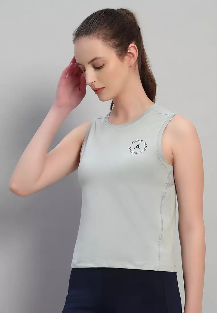 女士透氣無袖灰色訓練背心