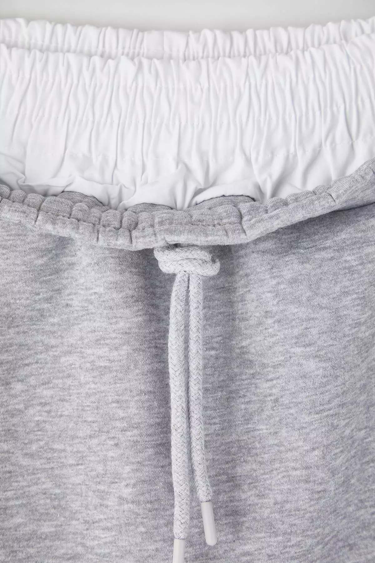 Gray Melange Waist Poplin Detailed Knitted Mini Plus Size Skirt