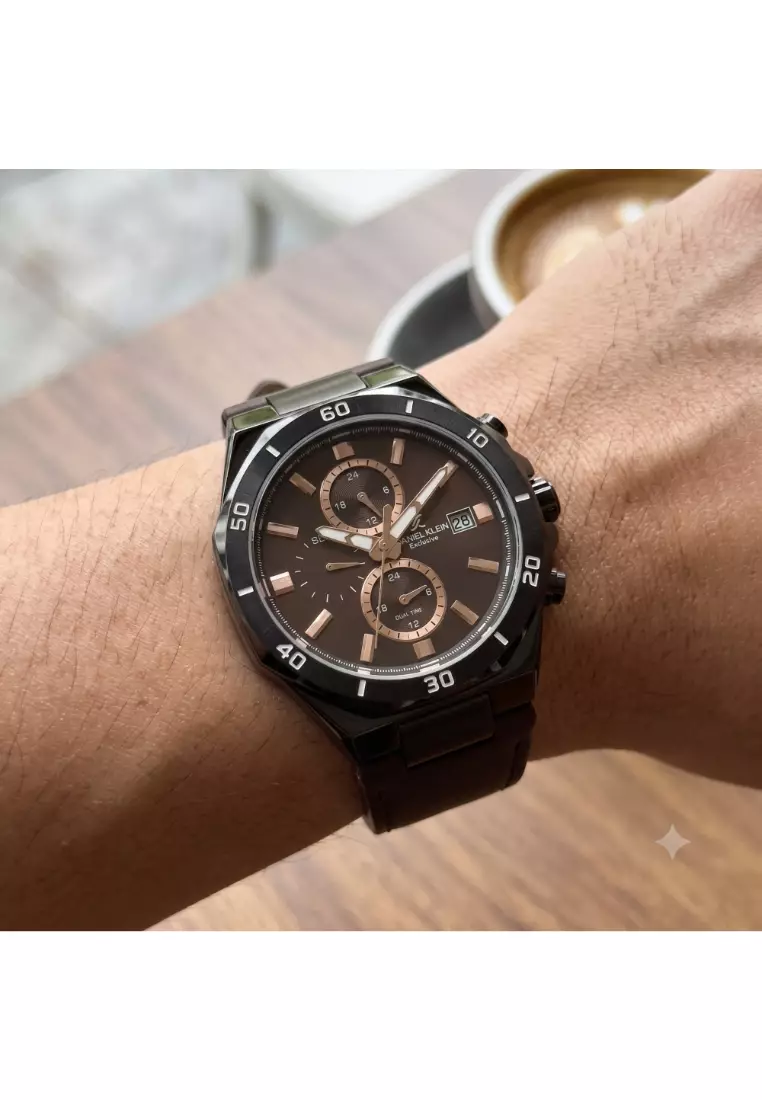 Exclusive Men's Chronograph Watch Brown Genuine Leather DK.1.14003-5