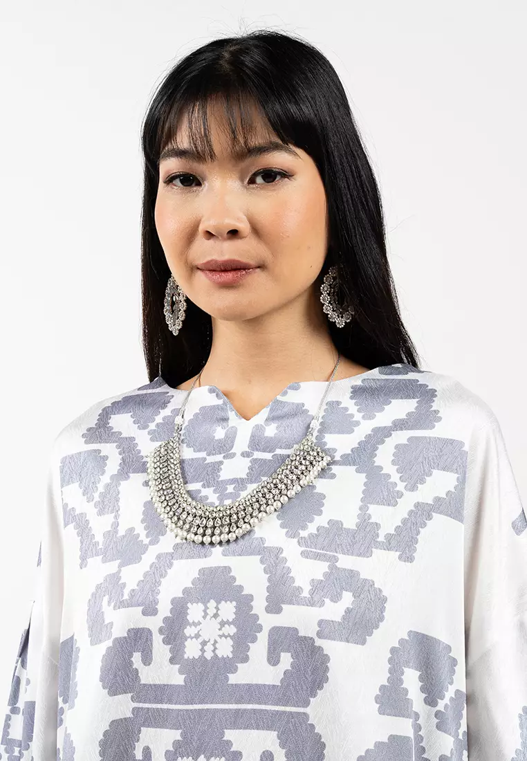 Bulan V Cut Kurung Top & Bias Cut Skirt