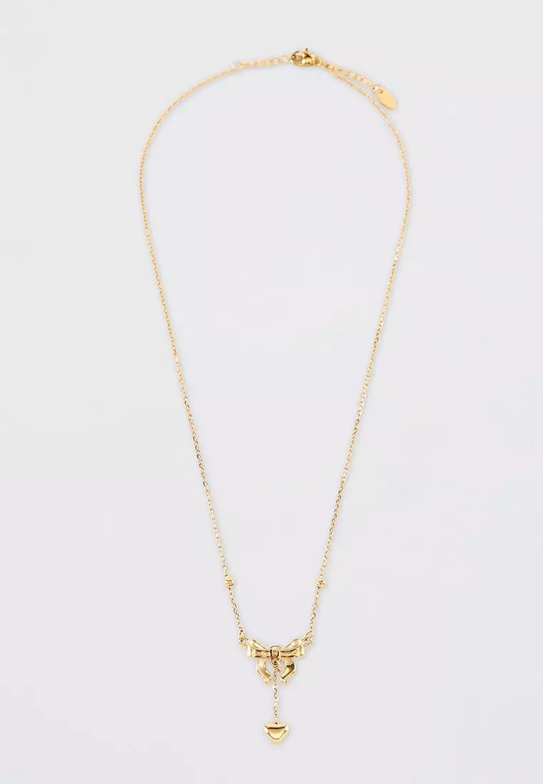Bow Charm Pendant Necklace - Gold