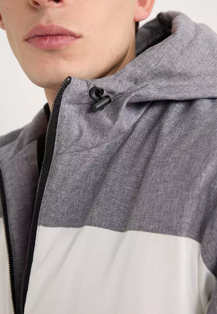 Color Block Hooded Fleece Puffer Jacket