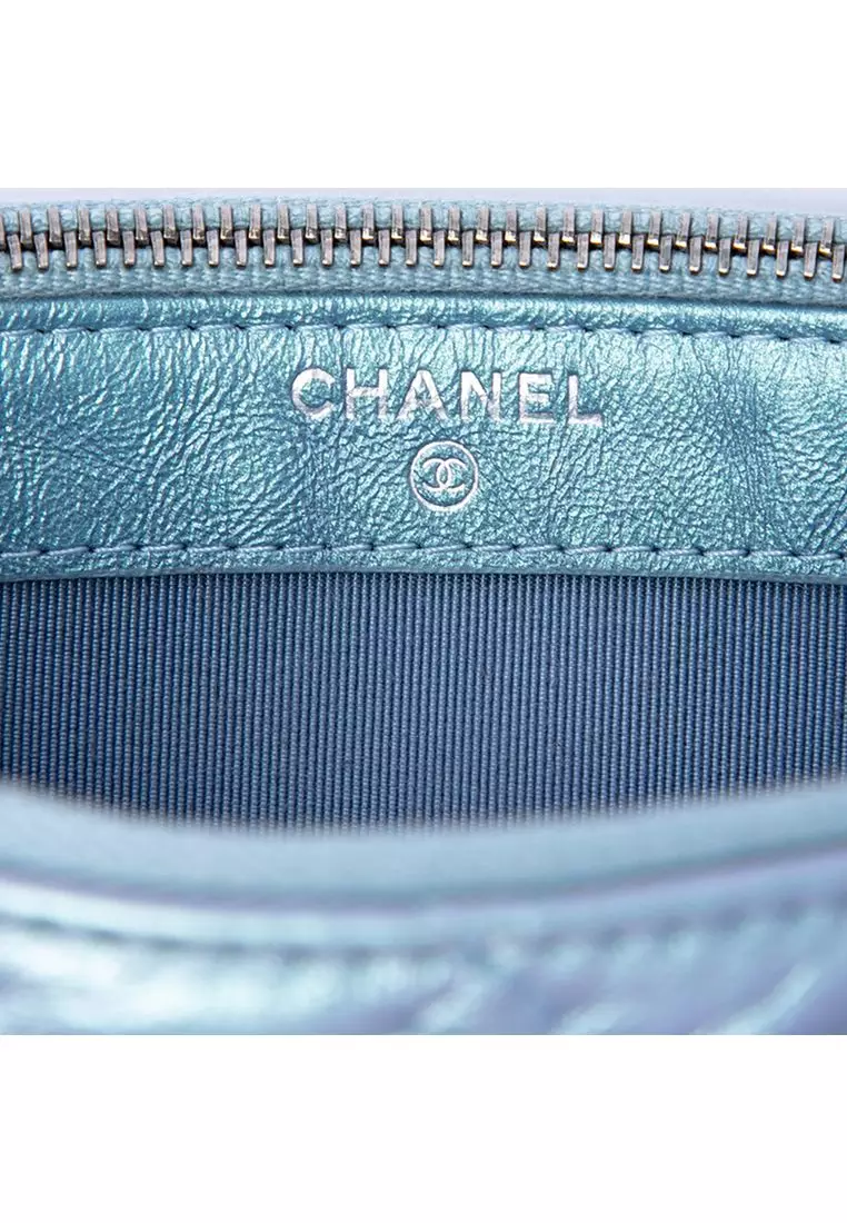 Pre-Loved Chanel Iridescent Aged Calfskin Gabrielle Double Zip Clutch With Chain