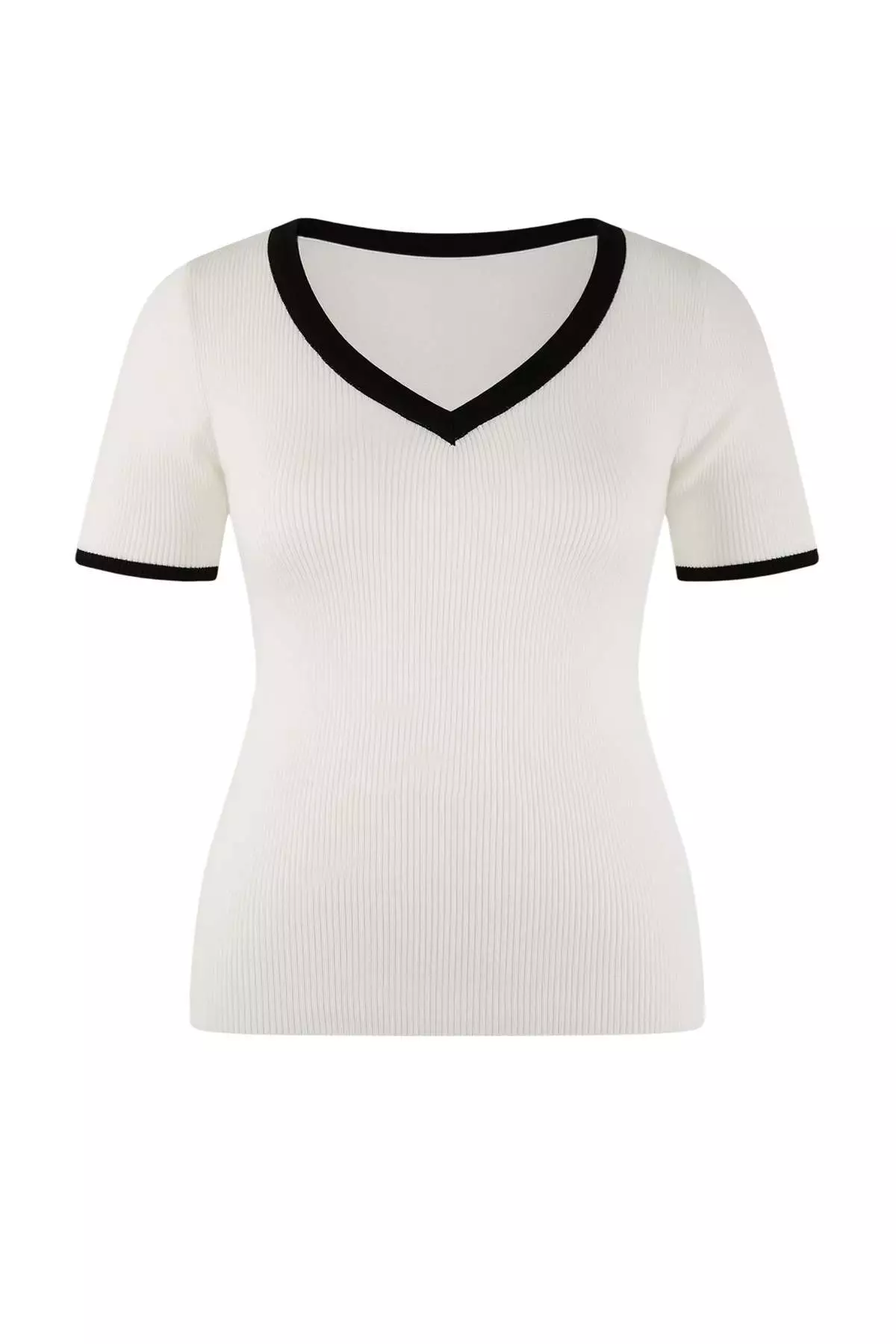 Ecru Corded Fabric Heart Neck Premium/Special Yarn Knitwear Blouse Tbbss25Af00072