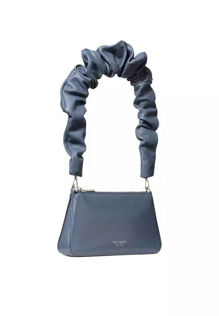 Grace Glazed Leather Shoulder Bag Blue KN040