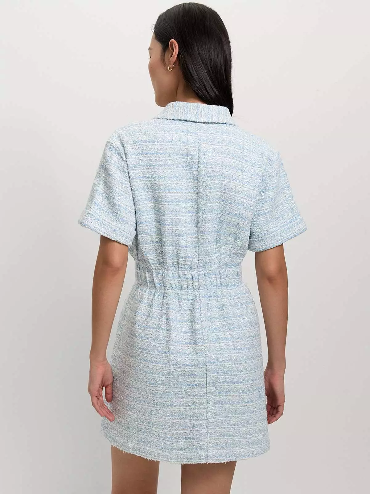 Tweed Front Pocket Dress - Baby Blue