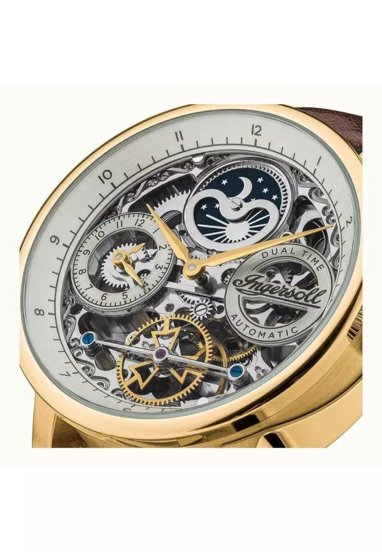 Ingersoll The Jazz Automatic Gold Stainless Steel I07704 Brown Leather  Strap Men's Watch