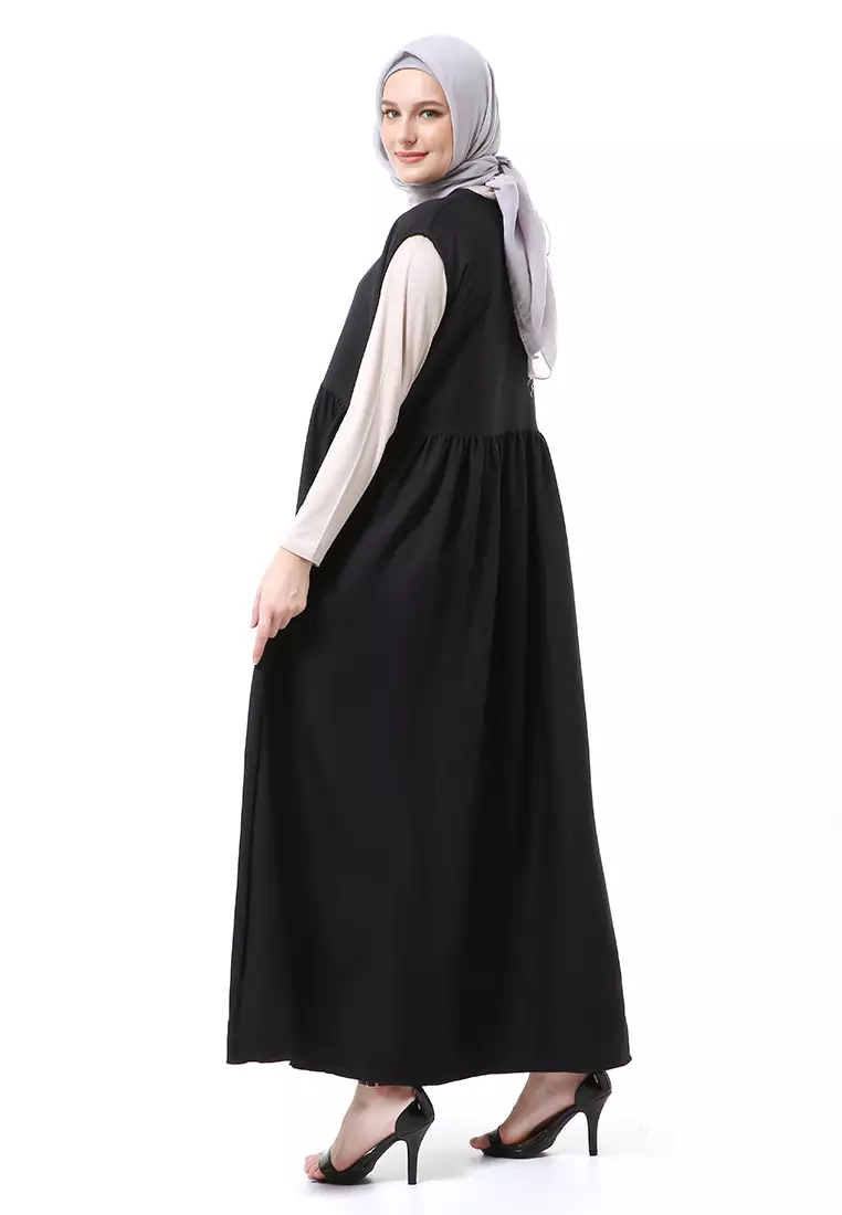 Mely Dalaman Gamis Singlet Manset Muslimah Tanpa Lengan Series Regular Fit - Hitam