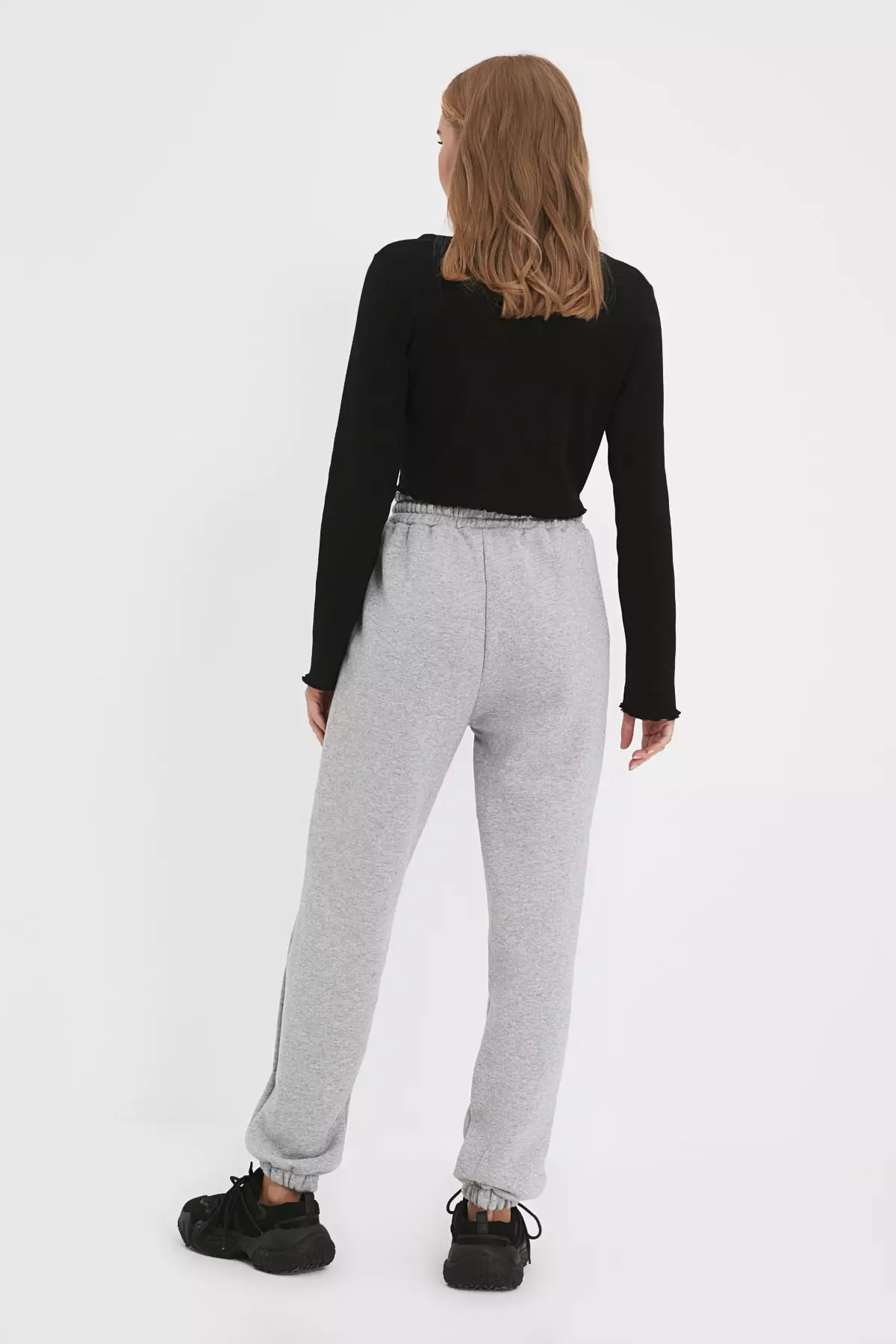 Gray Melange Thick Fleece Inside Basic Knitted Sweatpants Trousers Twoaw22Ea468