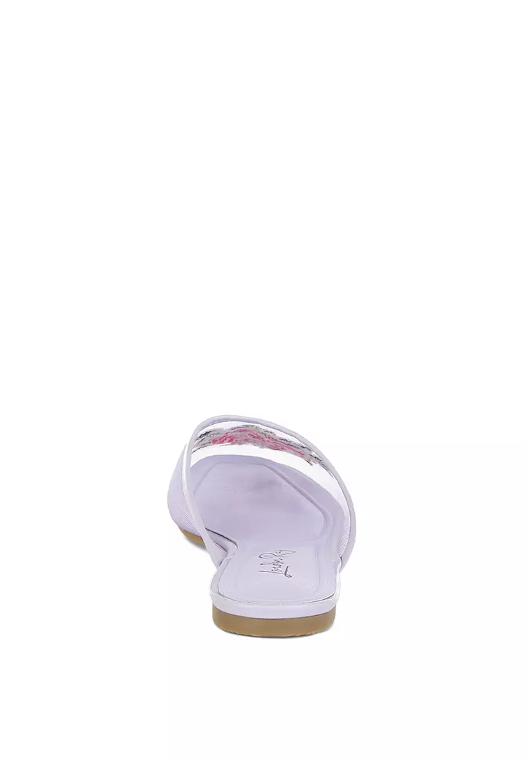 Floral Embroidered Mesh Mules in Lilac