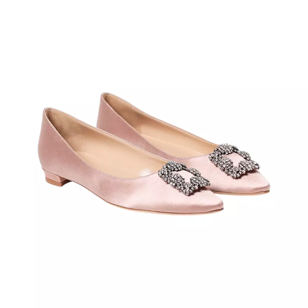 Hangisi Flat Satin LSMOR Crystal Buckle Ballerinas Dark Pink