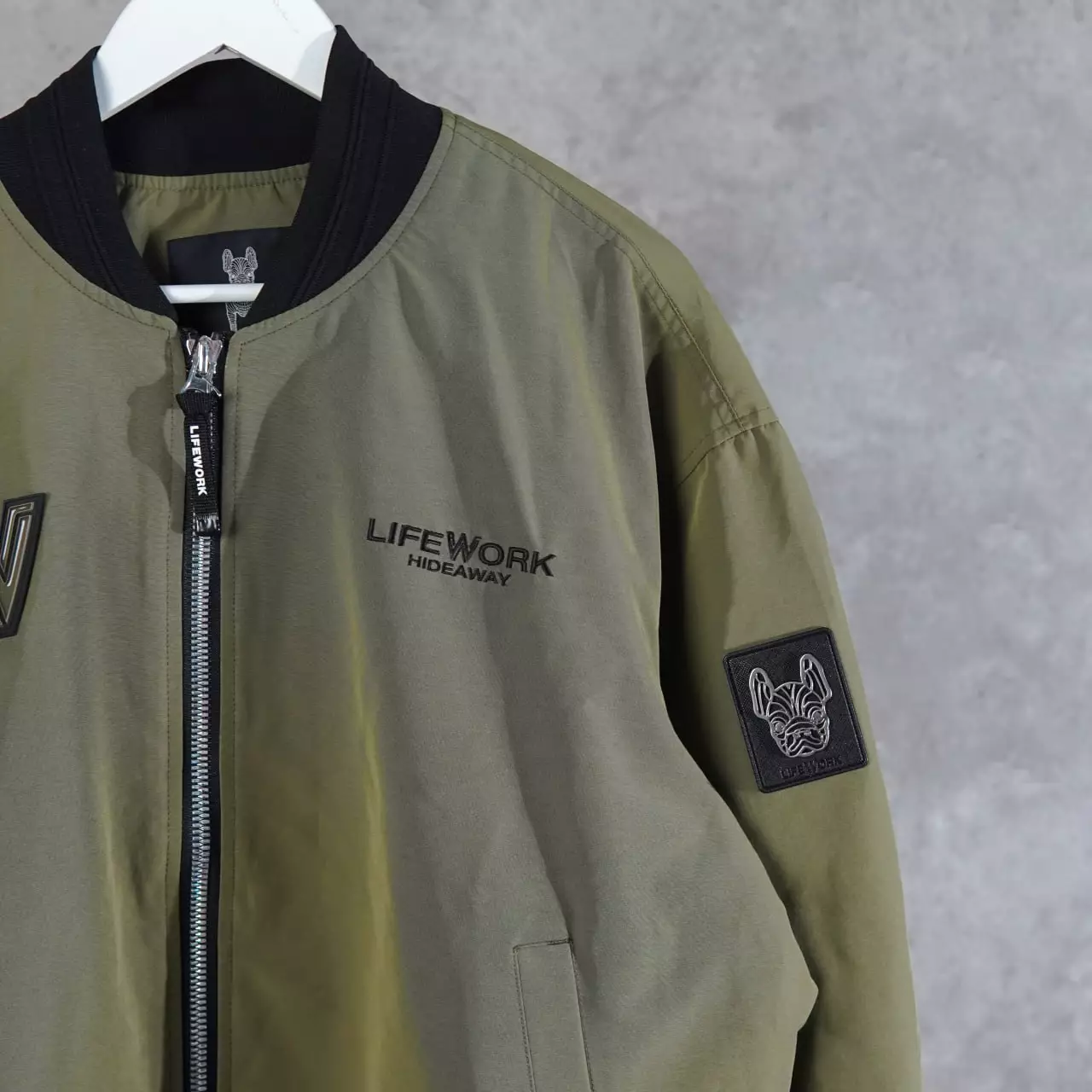 Jual LIFEWORK Jaket LIFE WORK W MULTI PATCH OLIVE GREEN ZIP VARSITY ...