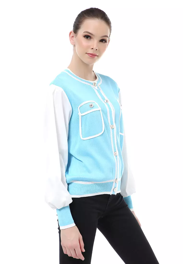 Reine Outerwear Wanita Jaket Stylish Korean Style Material Rajut ORIGINAL - Blue