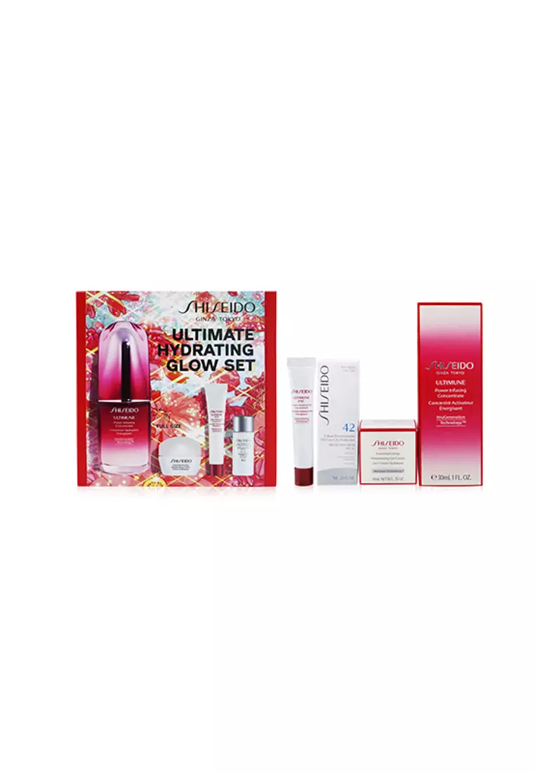 Shiseido - Ultimate Hydrating Glow Set: Ultimune Power Infusing Concentrate 30ml + Moisturizing Gel Cream 10ml + Eye Concentrate 5ml + Spf 42 Sunscreen 7ml 4pcs
