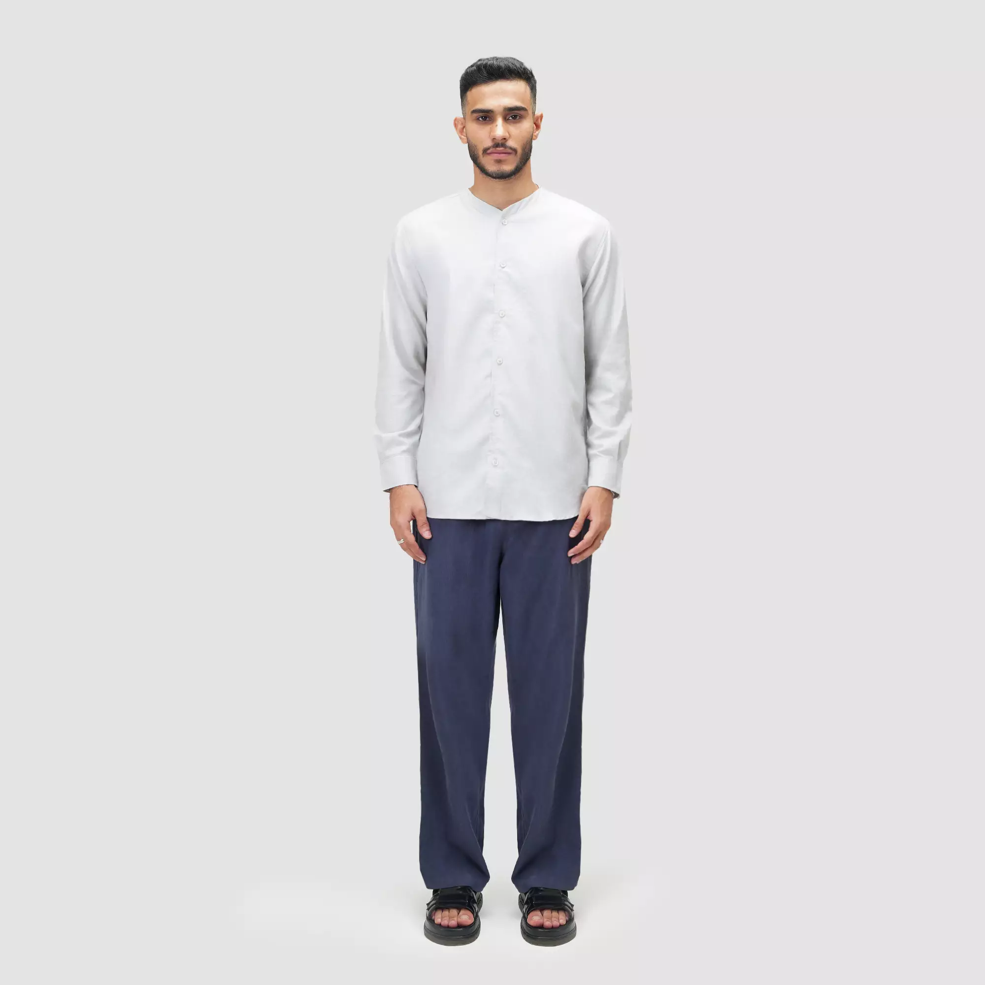 CELCIUS V-neck Oxford Kemeja Lengan Panjang L03000711C Silver