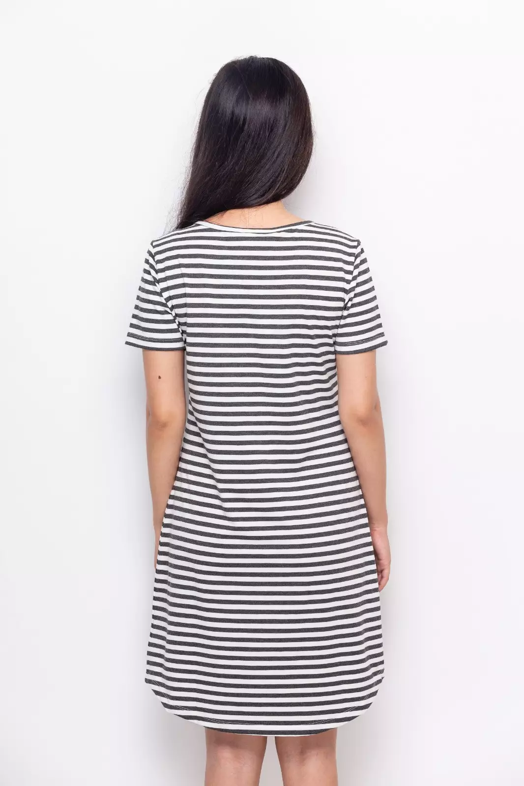 Myla Striped Knit Dress In Grey - White
