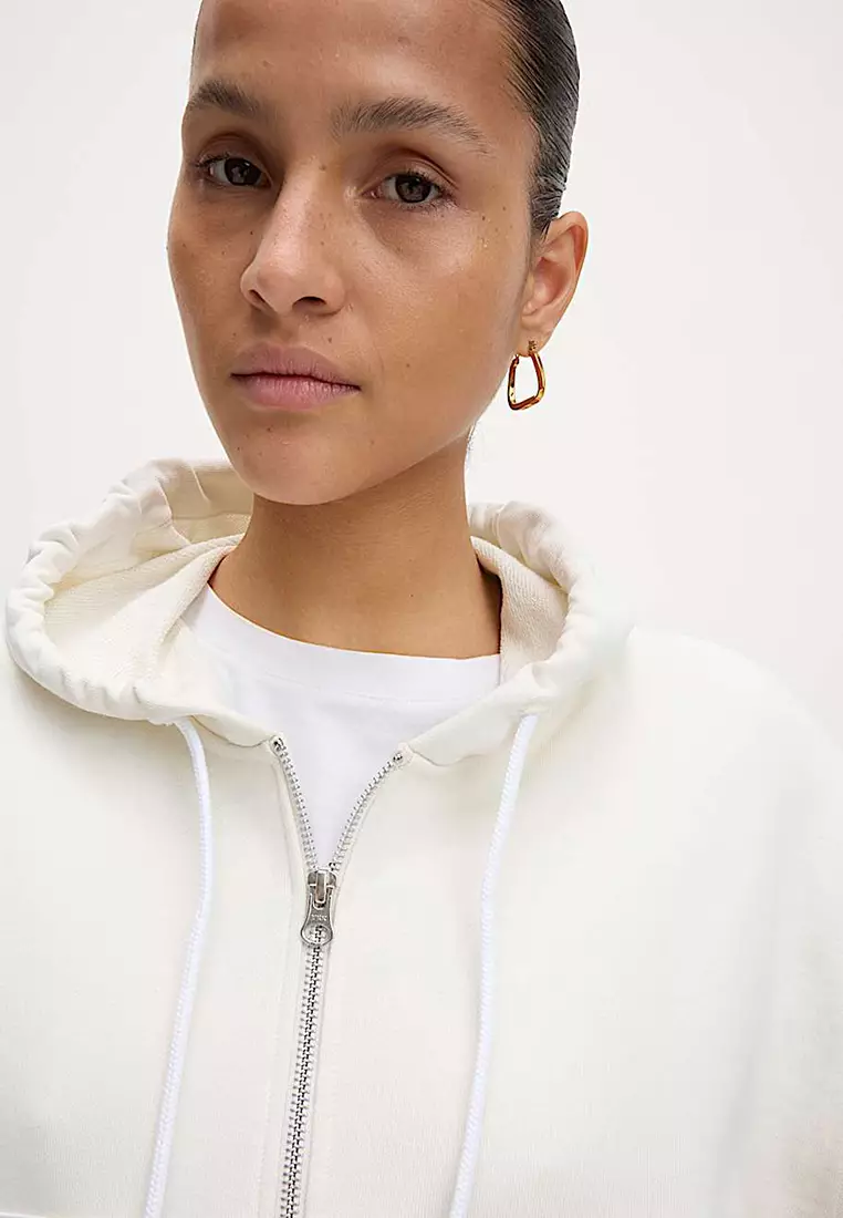 Pure Cotton Cropped Zip Through Hoodie