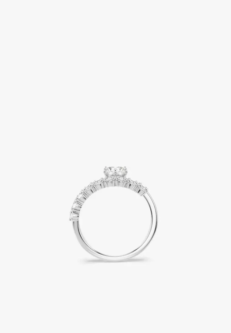 Matrix open ring, Round cut, White, Rhodium plated