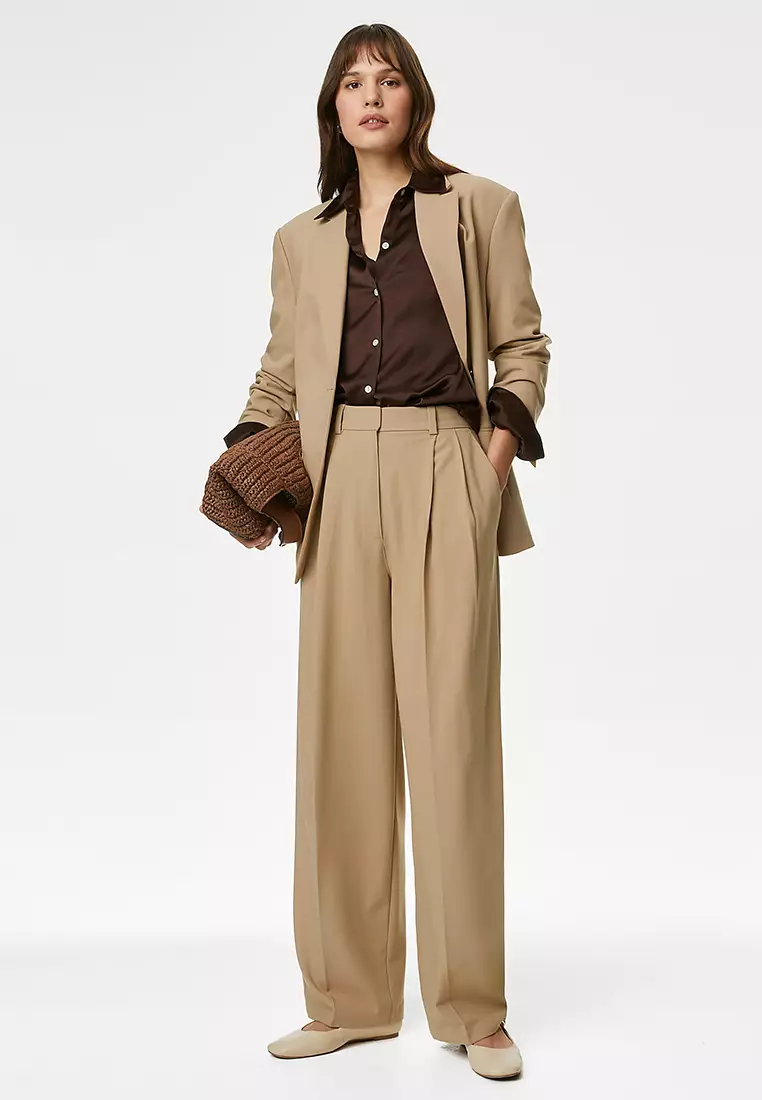 Pleat Front Relaxed Wide Leg Trousers