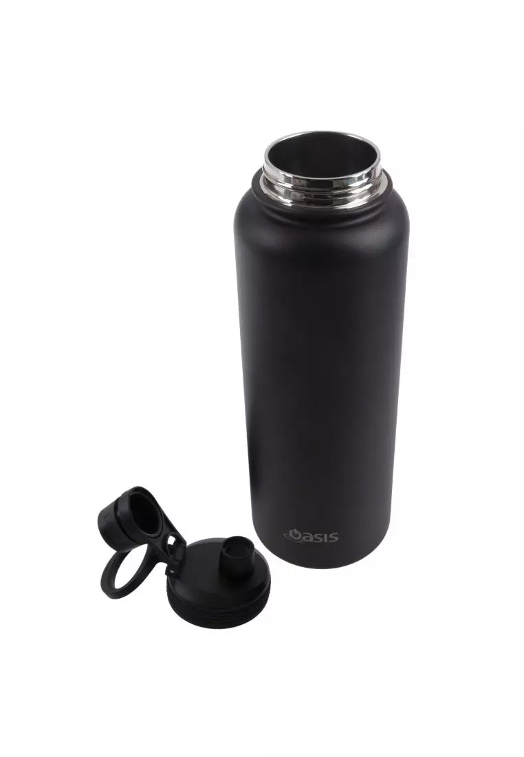 Oasis Stainless Steel Insulated Sports Water Bottle with Screw Cap 1.1L - Black