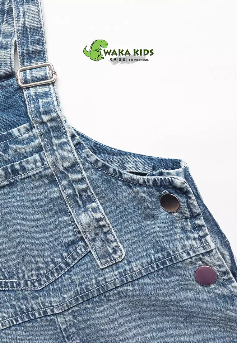 Wakakids Overall Jeans Anak Baju Kodok Celana Panjang Jumpsuit Denim Snow Wash 056 Vench