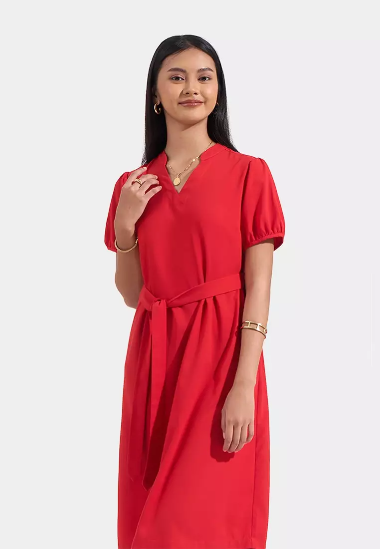 Henly Neck Puffed Sleeved Dress