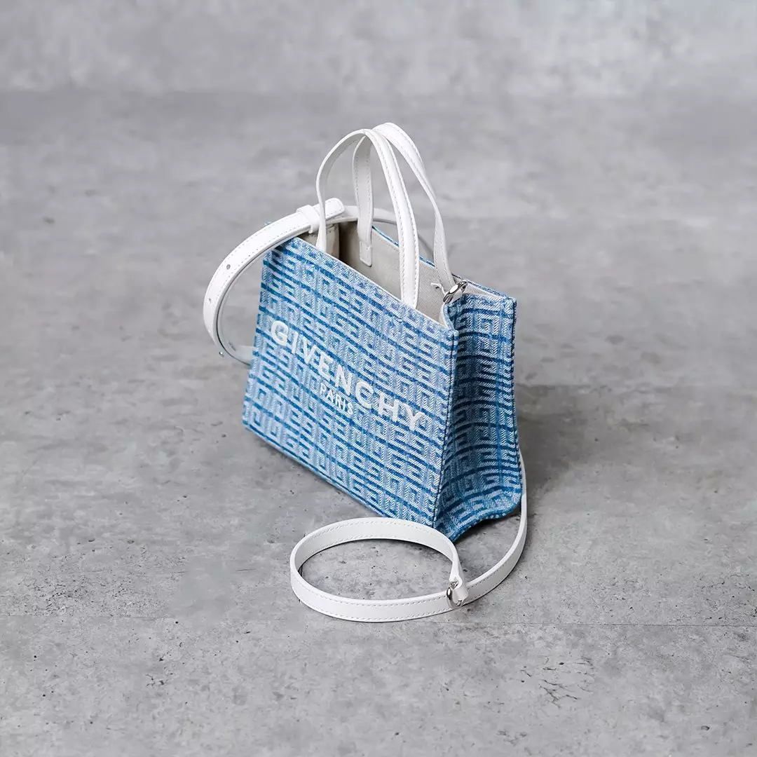 Tas GIVENCHY 4G PATTERN BLUE DENIM TOTE BAG WITH LS MINI 100% ORIGINAL