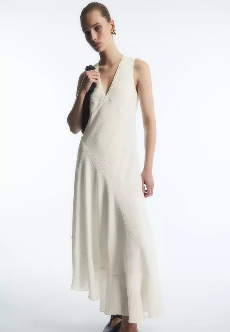 Asymmetrical v neck dress sales