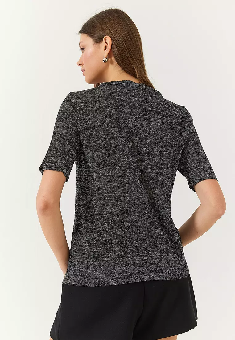 Women's Crew Neck Self-Shiny Short Sleeve T-Shirt 60261443