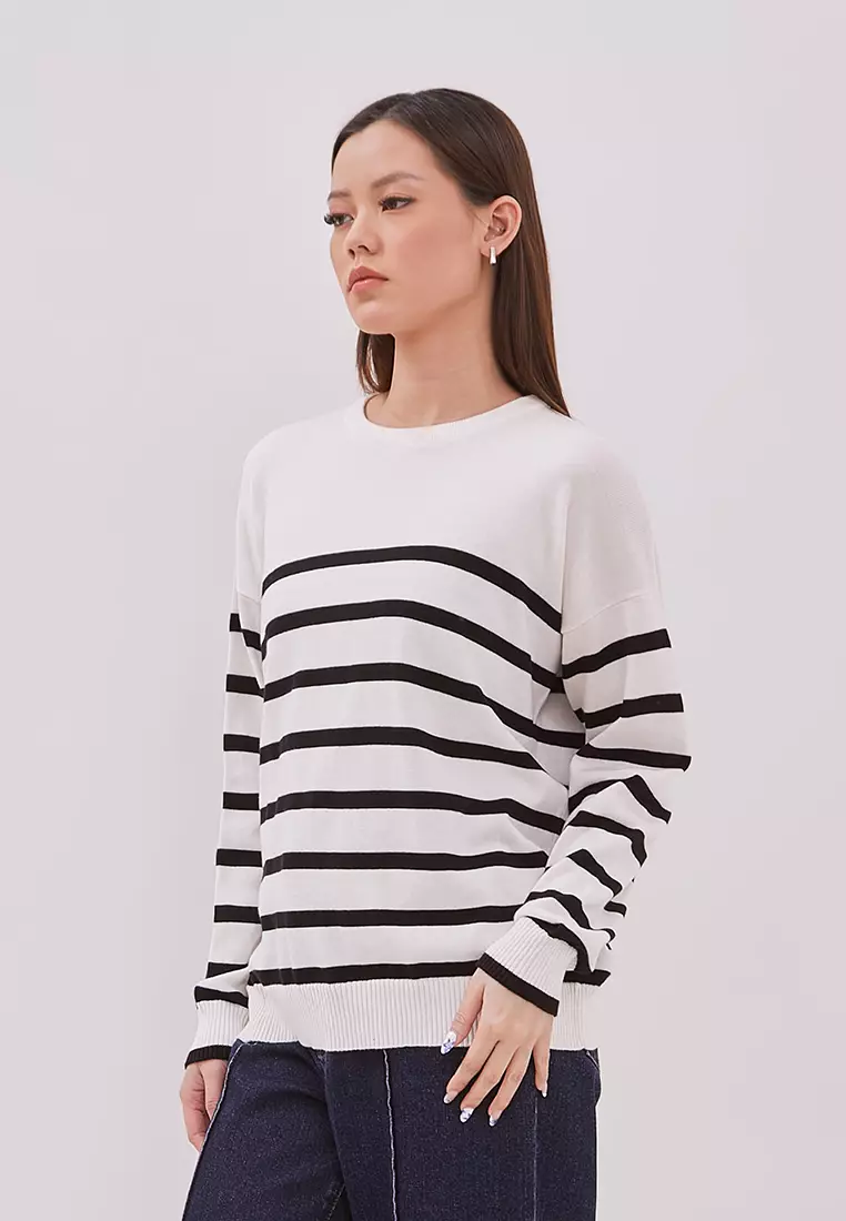 DUST Sweater Rajut Stripe Nesta Putih (D. 71716)
