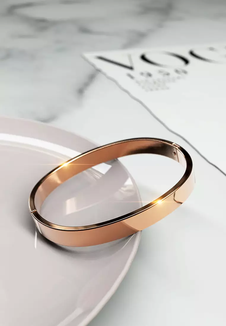 Serena Solid Flat Hinged Bangle in Rose Gold