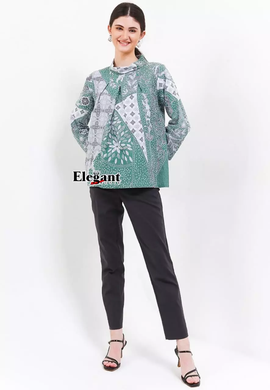 Blouse Batik Dahlia Ijo Premium Slimfit Elegant