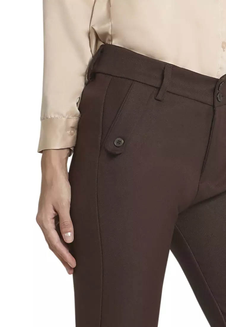 Fitzgerald Celana Kerja Motif Solid Trousers Bawahan Wanita Formal - Coklat