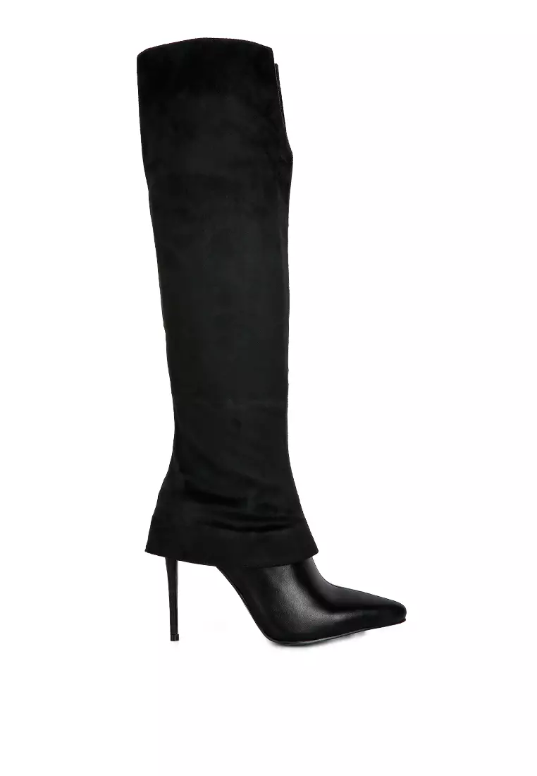 Buy London Rag Black High Heeled FoldOver Knee Boots Online ZALORA