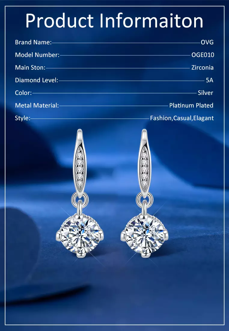 Anting Wanita Berlian Fashion Elegan Perhiasan Platinum Plated Zircon Anting Cewek Earrings E010