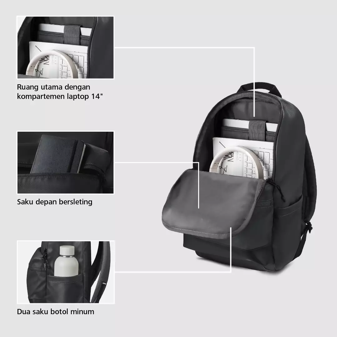 Paris 2.0 Laptop Backpack 14 Inch Tas Ransel Kerja Kuliah Sekolah Classic 19 L - Hitam