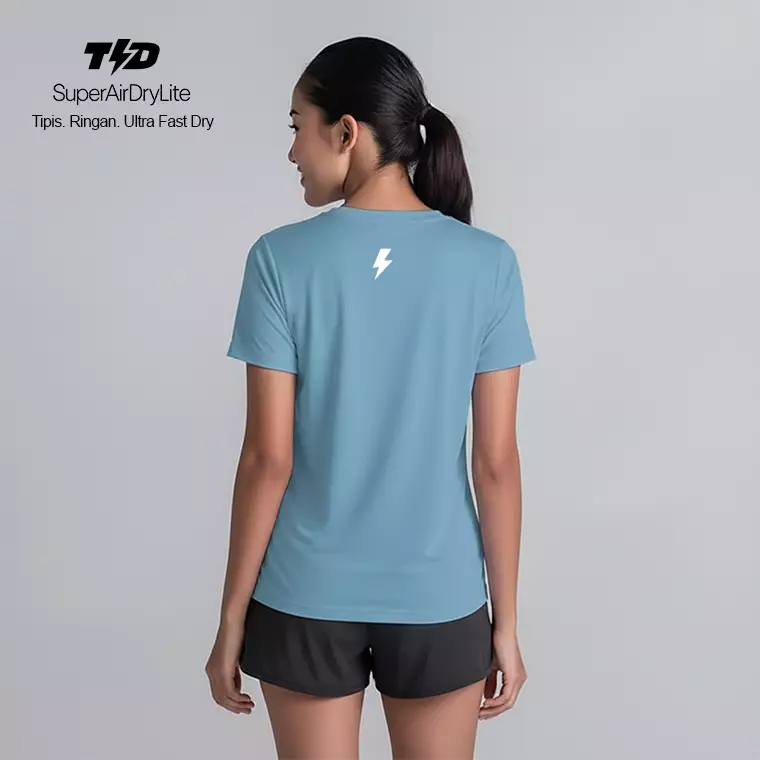 TDACTIVE Kaos Lari Running Tangan Pendek Wanita Superairdrylite - 3lines putih cloud blue LSE94