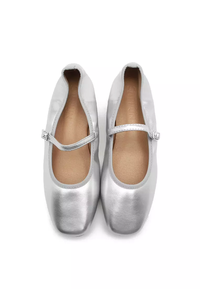 Charlotte Maryjane Flats (2cm) - Silver