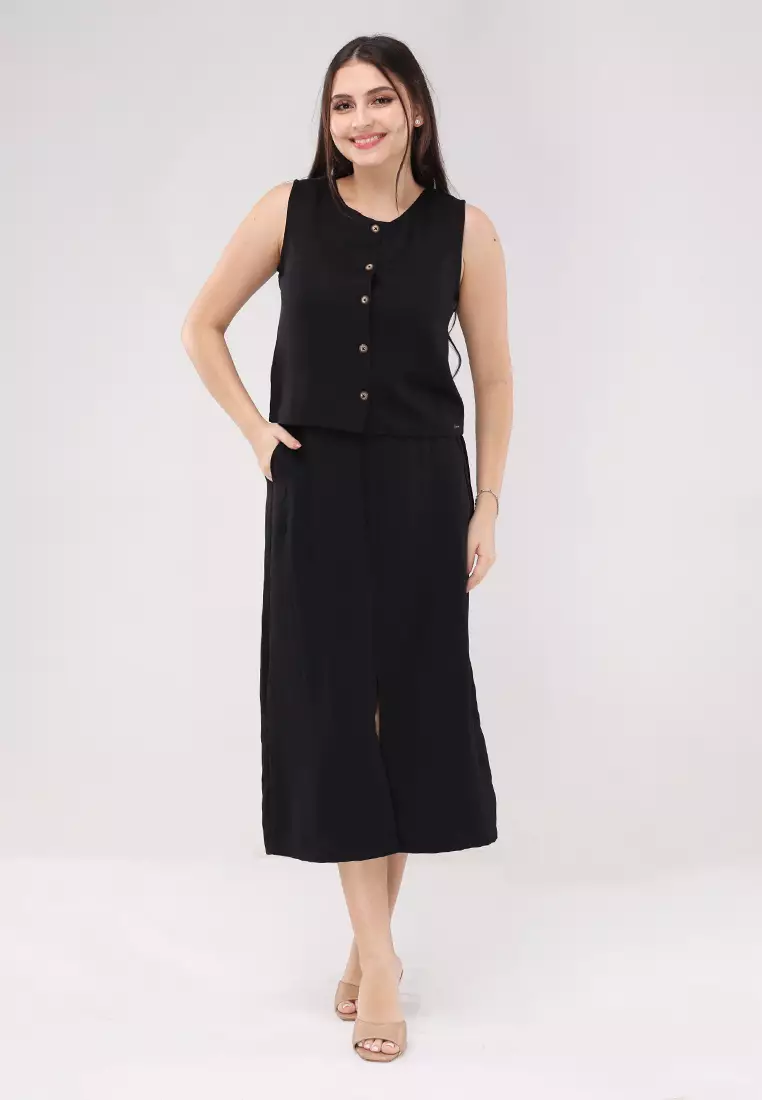 Acid Linen Sleeveless Vest Terno Skirt