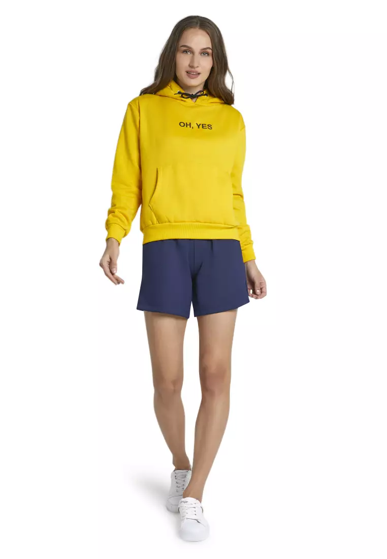 Aubrey Sweater Hoodie Long Sleeve Kerah Bulat Atasan Wanita - Kuning