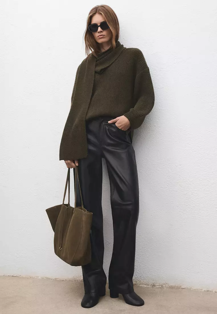 Suede Shopper Bag With Bow Closure