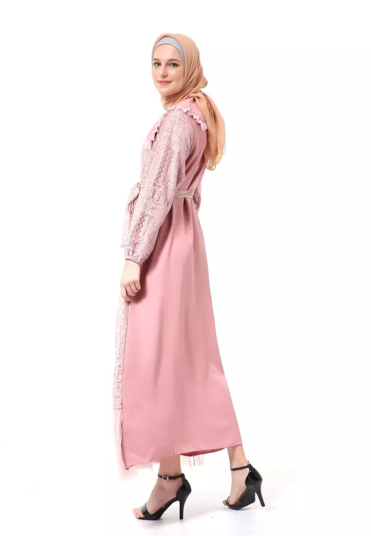 Dyandra Dress Gamis Muslimah Long Sleeve Regular Fit High Quality Premium - DustyPink