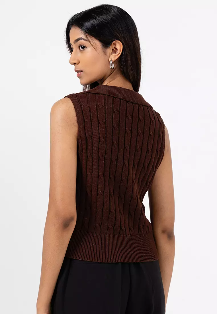 Erin Collared Cable Knit Top