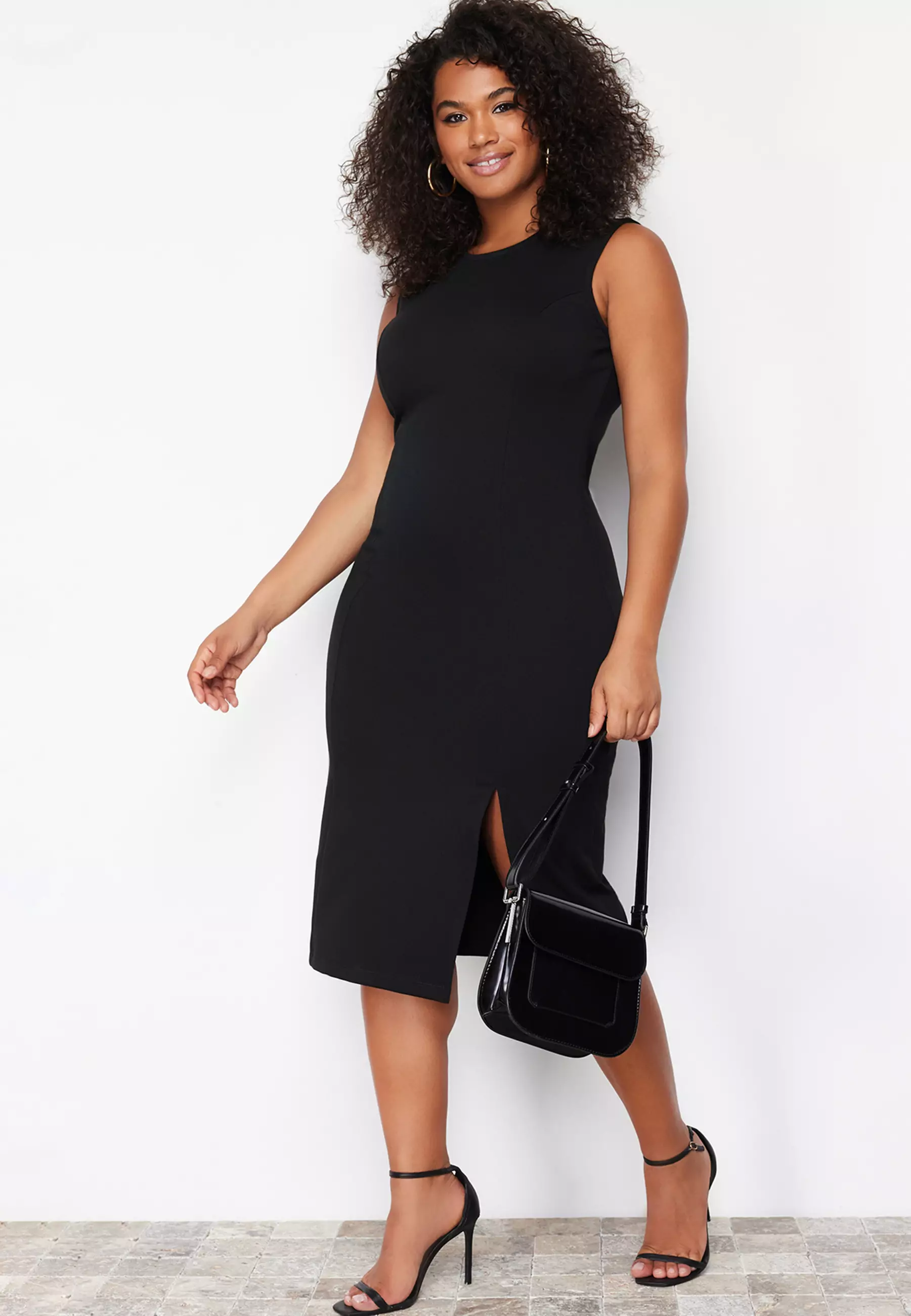 Sleeveless midi sheath dress top