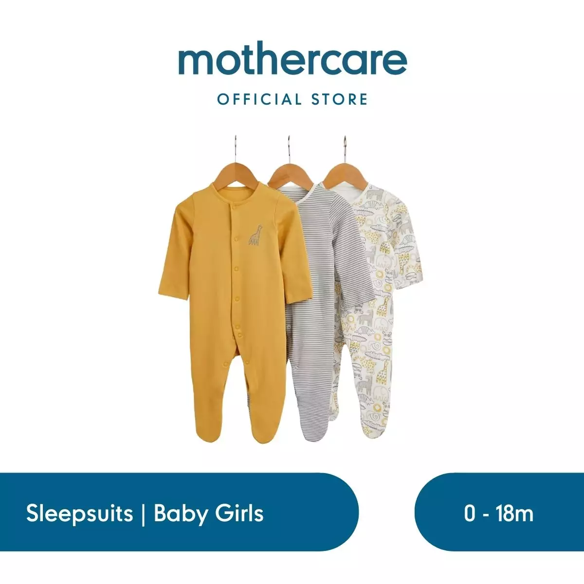Mothercare Safari Baby Sleepsuits - 3 Pack - Set Pakaian Tidur Bayi Laki-laki (Kuning)