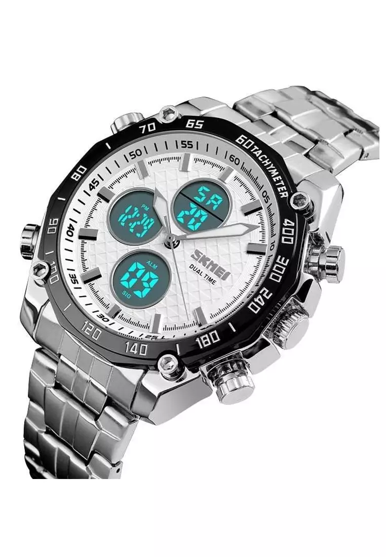 Jam Tangan Kasual Digital Analog Pria LED Waterproof Strap Tali Material Stainless Steel NL99 ORIGINAL